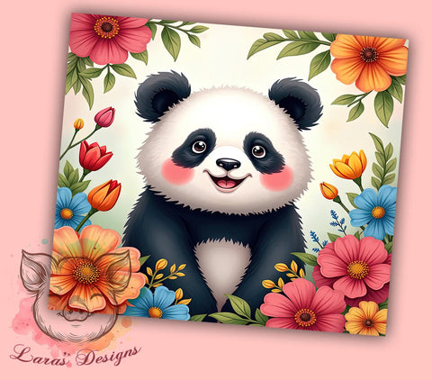 Botanical Floral Cute Panda Tumbler Wrap, Floral Panda Tumbler, Cute Panda Design, 20oz Tumbler Wrap, Panda Sublimation Design, Botanical Tumbler Art, Animal Lover Gift Sublimation Lara' s Designs 