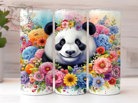 Botanical Floral Cute Panda Tumbler Wrap, Floral Panda Tumbler, Cute Panda Design, 20oz Tumbler Wrap, Panda Sublimation Design, Botanical Tumbler Art, Animal Lover Gift Sublimation Lara' s Designs 
