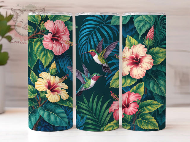 Botanical Floral Hummingbird Tumbler, Floral Pattern, Botanical Design, Nature Inspired, Colorful Bird Artwork, Tumbler Wrap, Sublimation Design, 20oz Tumbler, Garden Theme Sublimation Lara' s Designs 
