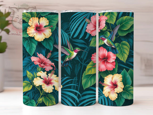 Botanical Floral Hummingbird Tumbler, Floral Pattern, Botanical Design, Nature Inspired, Colorful Bird Artwork, Tumbler Wrap, Sublimation Design, 20oz Tumbler, Garden Theme Sublimation Lara' s Designs 