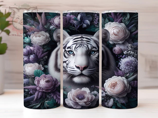 Botanical Floral Tiger Tumbler Wrap, Elegant Tiger Design, Botanical Tiger Art, Wildlife Flower Print, Feminine Tiger Wrap, Exotic Animal Design, Tiger Garden Art Sublimation Lara' s Designs 