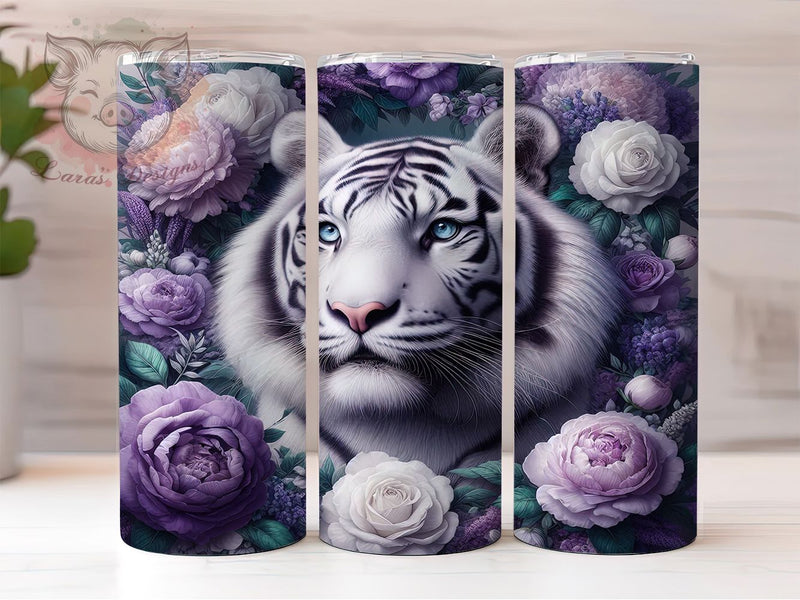 Botanical Floral Tiger Tumbler Wrap, Elegant Tiger Design, Botanical Tiger Art, Wildlife Flower Print, Feminine Tiger Wrap, Exotic Animal Design, Tiger Garden Art Sublimation Lara' s Designs 