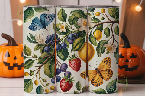 Botanical Fruit Butterfly 20oz Tumbler Sublimation PixelChick 