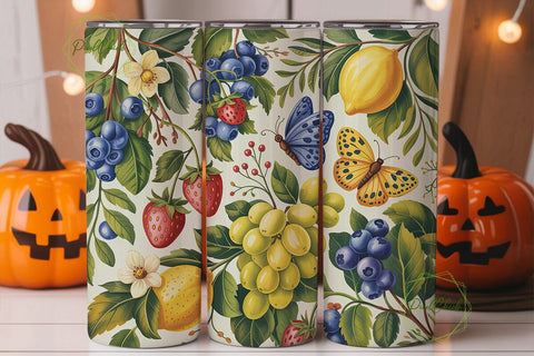 Botanical Fruit Butterfly 20oz Tumbler Sublimation PixelChick 