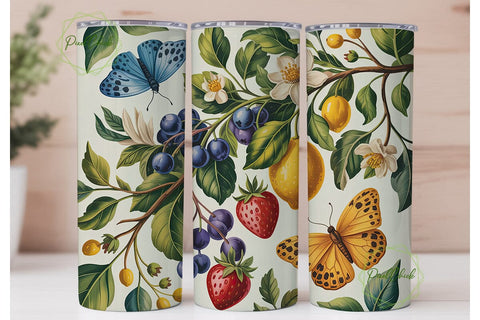 Botanical Fruit Butterfly 20oz Tumbler Sublimation PixelChick 