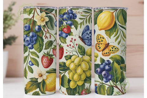 Botanical Fruit Butterfly 20oz Tumbler Sublimation PixelChick 