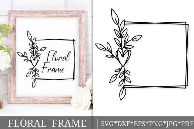 Botanical Heart Square Frame SVG | Floral Monogram Border Cut File SVG Tafti Art 