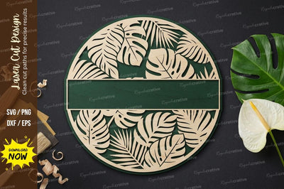 Botanical Leaf Frame Round SVG Laser Cut Design | Custom Text Border Pattern SVG Regulrcrative 