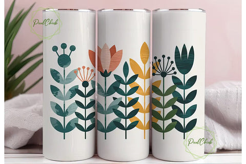 Botanical Minimalist Tumbler Wrap PNG Sublimation PixelChick 