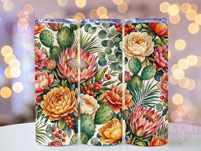Botanical Protea Cactus 20oz Tumbler, Desert Flora, Exotic Flowers, Succulent Art, Botanical Illustration, Earthy Tones, Nature Theme, Sublimation Wrap Sublimation SvggirlplusArt 