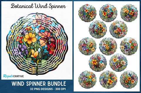 Botanical Wind Spinner Sublimation Designs Bundle Sublimation Regulrcrative 