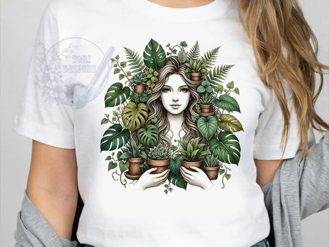 Botanical Woman Art T-Shirt PNG, Botanical Woman, Nature Style, Artistic Vibes, Floral Fashion, Sublimation PNG, Statement Shirt, Trendy Apparel Sublimation ToriDesigns 