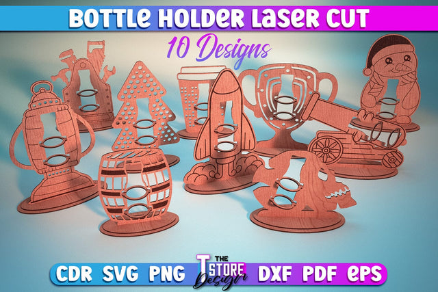 Bottle Holder Laser Cut Bundle | Wooden Holder Design | Craft Design | CNC Files SVG The T Store Design 