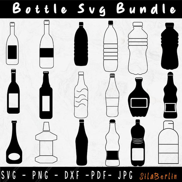 Bottle SVG Bundle, Glass Bottle Cricut, Water Bottle Svg File, Plastic Bottle Clipart Bottle Silhouette Bottle Svg Png Dxf Eps Jpg Pdf SVG SilaBerlin 