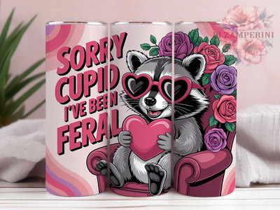 Bougie Anti‑Valentine Raccoon Tumbler, Anti-Valentine Wrap, Sarcastic Raccoon Cup, 20oz Sublimation Wrap, Funny Anti-Love Tumbler, Feral Raccoon Design Cup, Sorry Cupid Wrap Sublimation Li Zamperini 