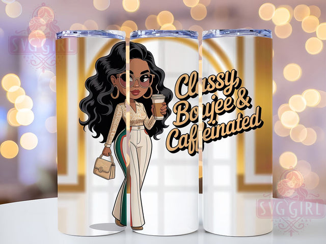 Boujee Caffeinated Black Girl Tumbler, Boujee Vibes, Caffeinated Life, Black Girl Magic, 20Oz Tumbler, Sublimation Wrap, Digital Download Sublimation SvggirlplusArt 