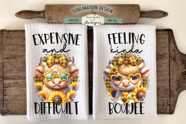 Boujee Highland Cow Towel Sublimation Designs - Funny Highland Cow Dish Towel Designs Sublimation Ewe-N-Me Designs 