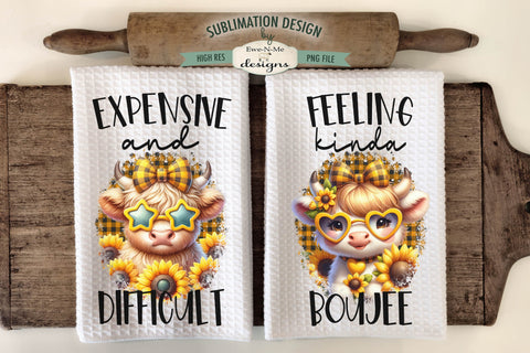 Boujee Highland Cow Towel Sublimation Designs - Funny Highland Cow Dish Towel Designs Sublimation Ewe-N-Me Designs 