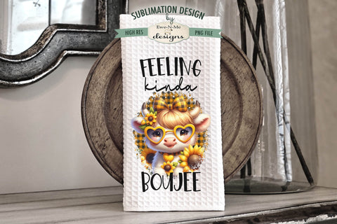 Boujee Highland Cow Towel Sublimation Designs - Funny Highland Cow Dish Towel Designs Sublimation Ewe-N-Me Designs 