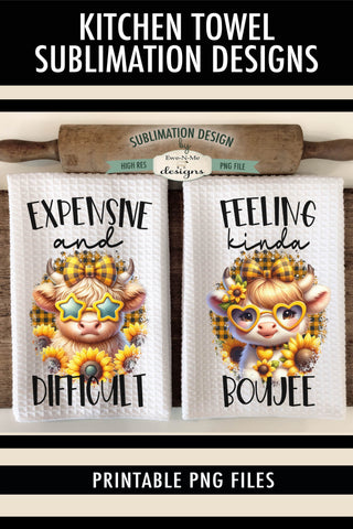 Boujee Highland Cow Towel Sublimation Designs - Funny Highland Cow Dish Towel Designs Sublimation Ewe-N-Me Designs 