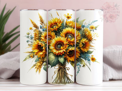 Bouquet Sunflowers Tumler PNG, Watercolor Sunflowers 20oz Tumbler Wrap PNG, Straight & Tapered Tumbler Wrap, Instant Digital Download Sublimation Li Zamperini 