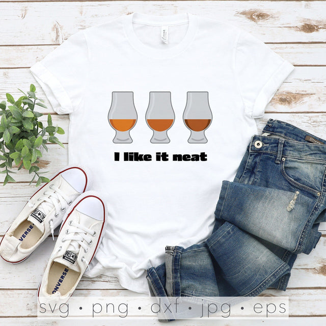 Bourbon svg glencairn bourbon glass cut file, I like it neat SVG Kimberly Thomas Design 