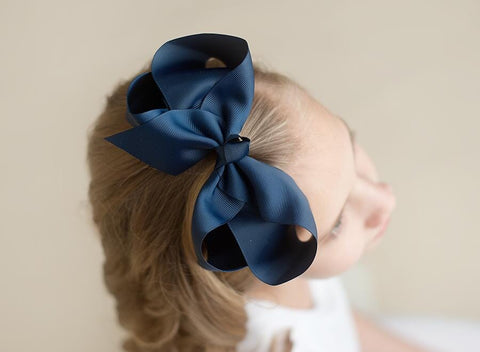 Boutique Solid Hair Bows Bows ARB Blanks Navy 6" 