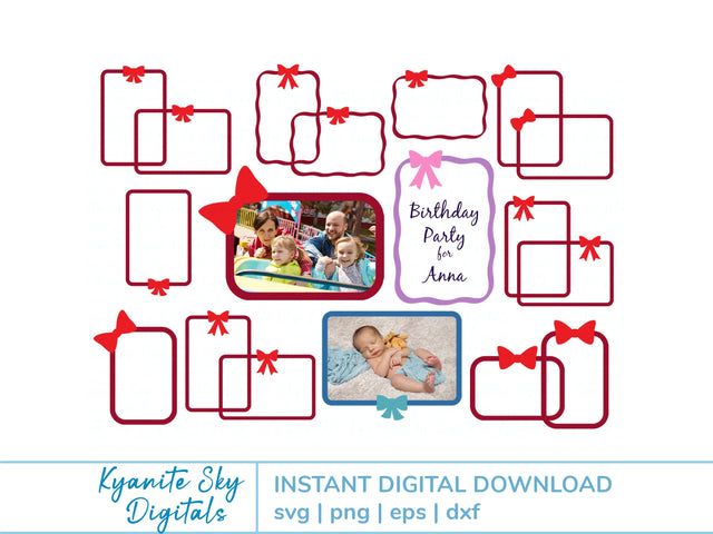 Bow 4x6" 2-Layer Frames SVG Bundle 2-color bow ribbon borders SVG Kyanite Sky Digitals 