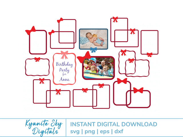 Bow 5x7" 2-Layer Frames SVG Bundle 2-color bow ribbon borders SVG Kyanite Sky Digitals 