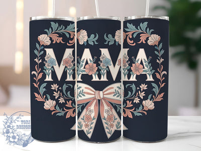 Bow Mama Floral 20oz Tumbler, Sublimation Gift, Ribbon Bow Mama Mug, 20oz Tumbler Design, Elegant Bow Graphic, Mom Appreciation Theme, Floral Wrap Sublimation ToriDesigns 