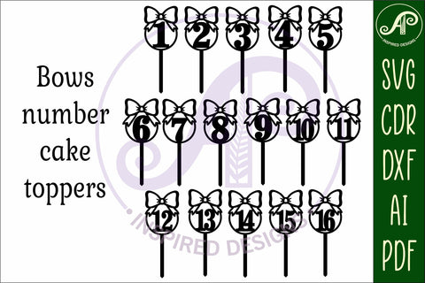 Bow number cake toppers, 16 designs SVG laser cut SVG APInspireddesigns 