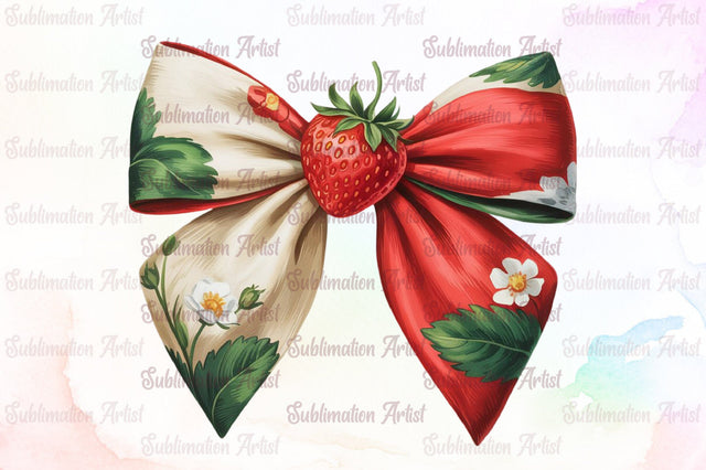 Bow Strawberry,Summer Png Sublimation designartist 