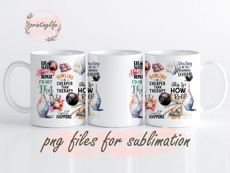 Bowling Mug Wrap Design, Instant Digital Design Download Mug Wrap Design, Mug Design PNG Sublimation PrintingLife 