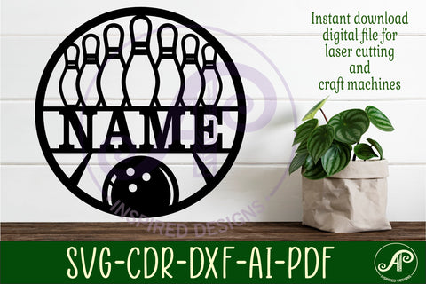 Bowling themed name sign svg laser SVG APInspireddesigns 