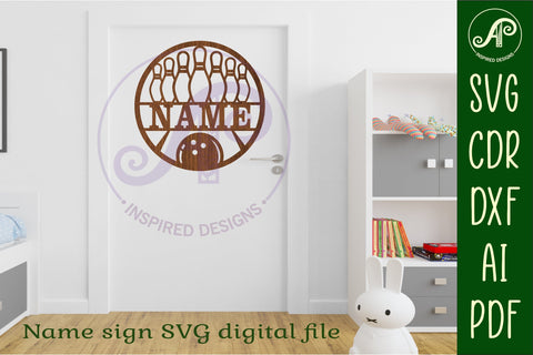 Bowling themed name sign svg laser SVG APInspireddesigns 