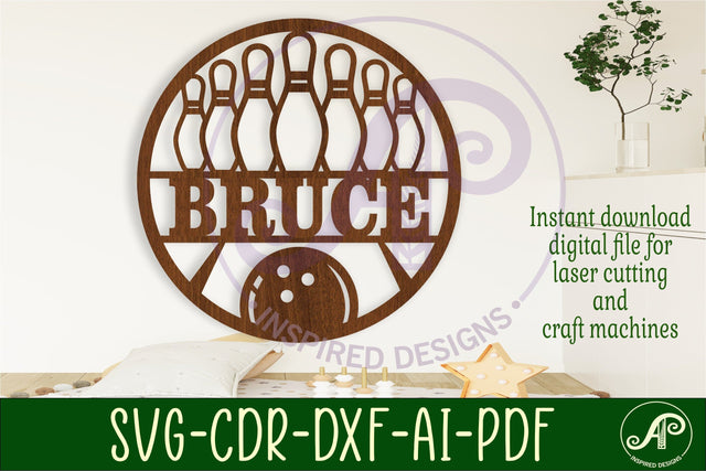 Bowling themed name sign svg laser SVG APInspireddesigns 