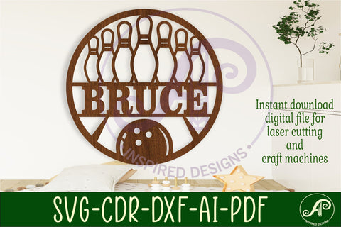 Bowling themed name sign svg laser SVG APInspireddesigns 