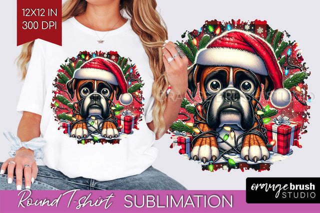 Boxer Christmas Dog Round Tshirt PNG Sublimation OrangeBrushStudio 