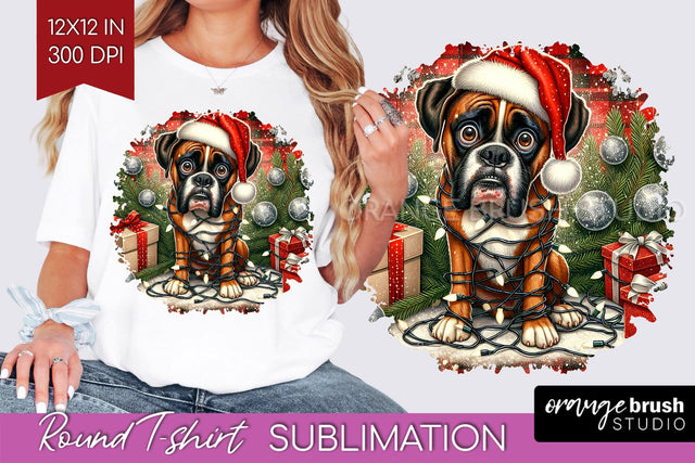 Boxer Christmas Dog Round Tshirt PNG Sublimation OrangeBrushStudio 