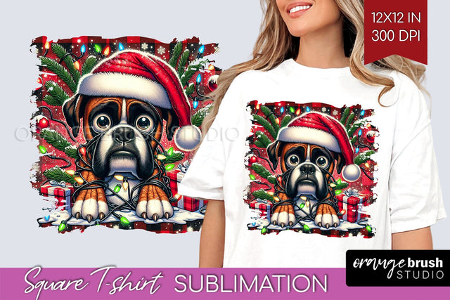 Boxer Christmas Dog Square Tshirt PNG Sublimation OrangeBrushStudio 