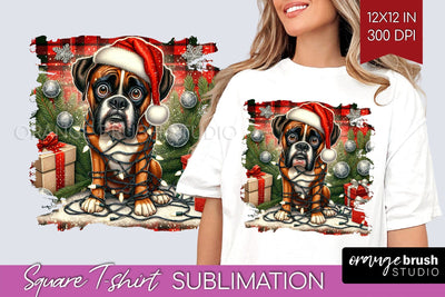 Boxer Christmas Dog Square Tshirt PNG Sublimation OrangeBrushStudio 