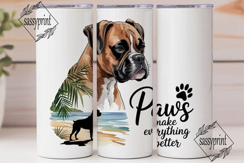 Boxer Dog Beach 20oz Tumbler Wrap Sublimation sassyprint 