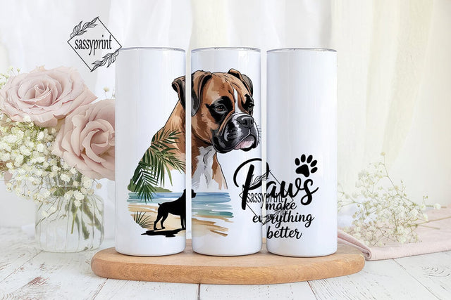 Boxer Dog Beach 20oz Tumbler Wrap Sublimation sassyprint 
