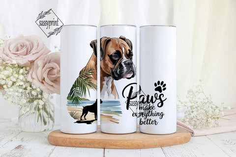 Boxer Dog Beach 20oz Tumbler Wrap Sublimation sassyprint 