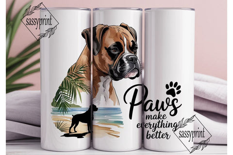 Boxer Dog Beach 20oz Tumbler Wrap Sublimation sassyprint 