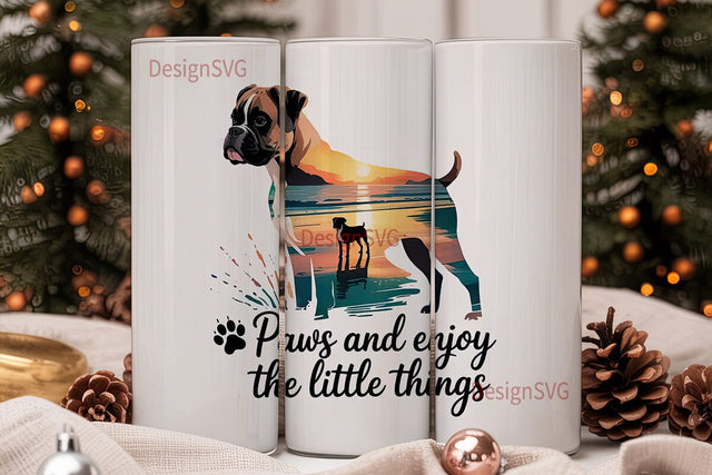 Boxer Dog Beach Sunset 20oz Tumbler Wrap Sublimation DesignSVG 