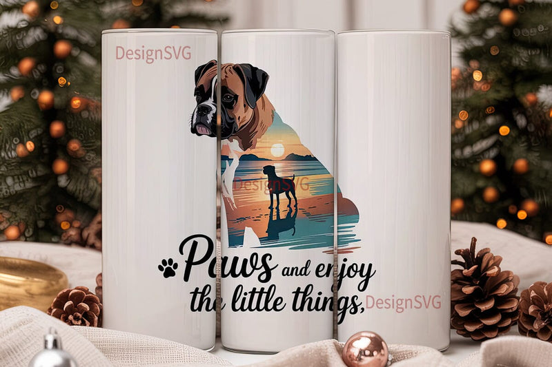 Boxer Dog Beach Sunset 20oz Tumbler Wrap Sublimation DesignSVG 