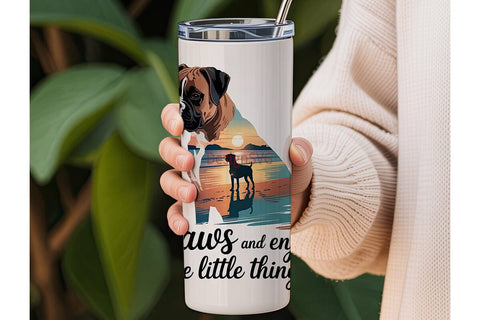 Boxer Dog Beach Sunset 20oz Tumbler Wrap Sublimation DesignSVG 