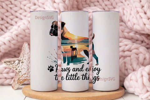 Boxer Dog Beach Sunset 20oz Tumbler Wrap Sublimation DesignSVG 