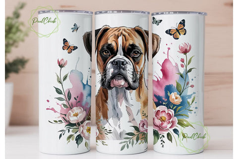Boxer Dog Floral 20oz Tumbler Wrap Sublimation PixelChick 